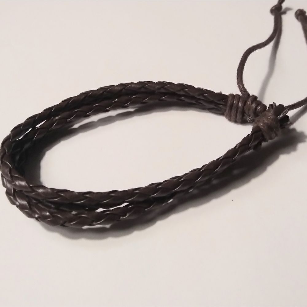 Men's leather bracelet braided layered black New d5